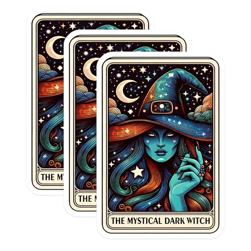 (3 Pack) Mystical Dark Witch Decals - Tarot Card Witch - Laptop Witch Decal - 3 Inches On Longest Side - Easy Peel & Apply - Made in USA - 3MCS4232