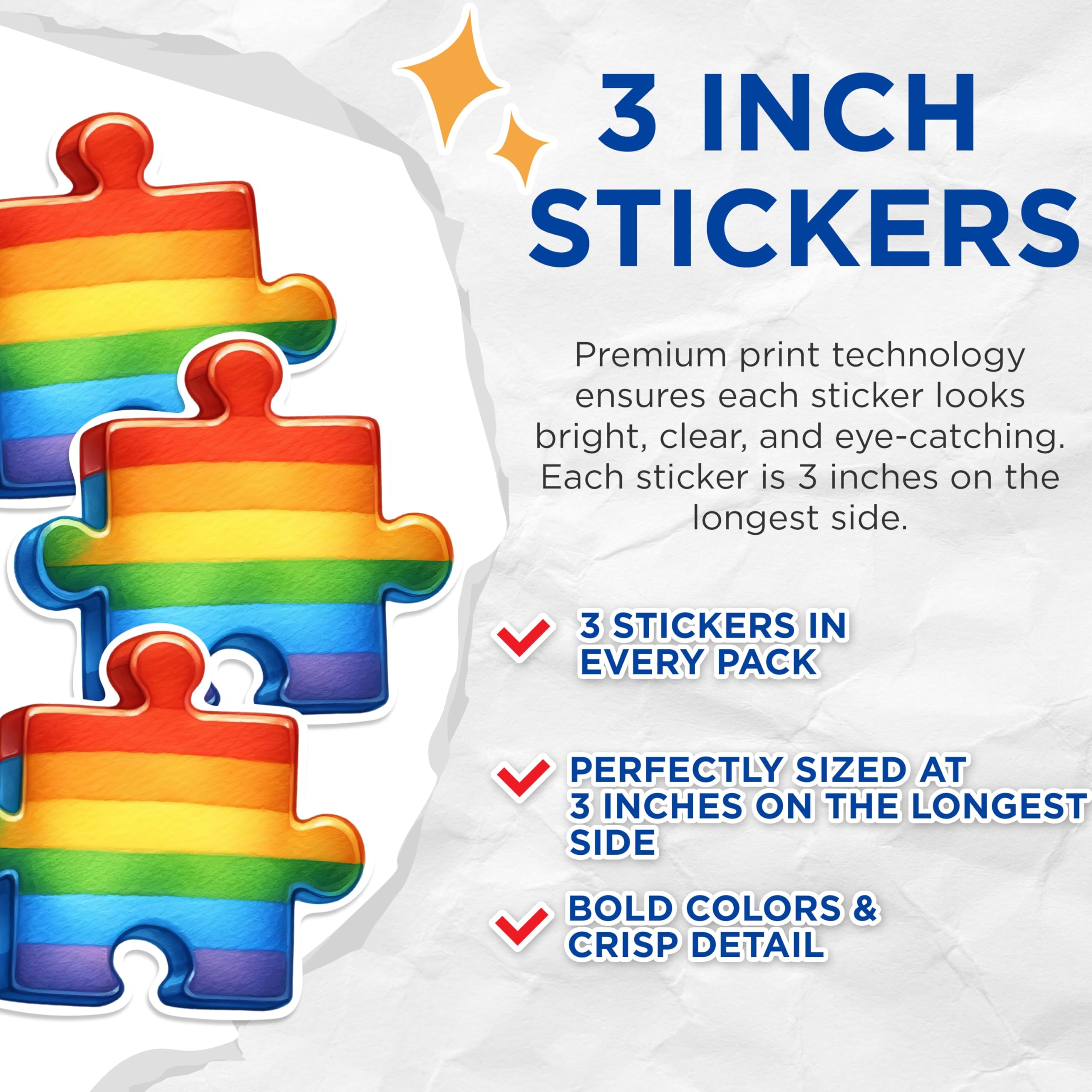 (3 Pack) Rainbow Puzzle Piece Decals - Pride Month Stickers - Laptop Accessories - 3 Inches On Longest Side - Easy Peel & Apply - Made in USA - 3MCS1004