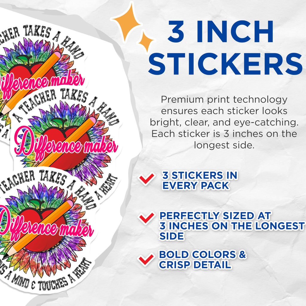 (3 Pack) Teacher Difference Maker Decals - Sunflower Apple Pencil - Educator Laptop Decals - 3 Inches On Longest Side - Easy Peel & Apply - Made in USA - 3MCS4486