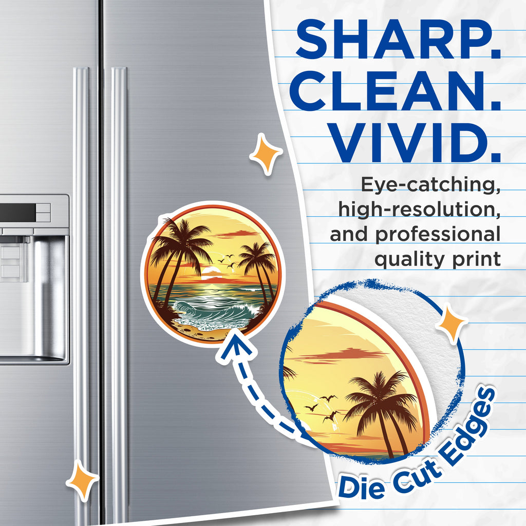 (2 Pack) Tropical Beach Sunset Magnets - Palm Tree Ocean Scene - Coastal Home Refrigerator Decor - 5 Inches On Longest Side - Thick Durable Magnet - Made in USA - MAG36229