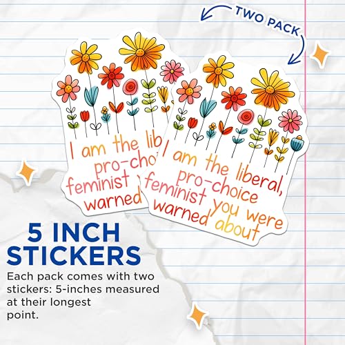 (2 Pack) Pro-Choice Feminist Stickers - Liberal Feminist Design - 5" On Longest Side - Sticks to Smooth Flat Surfaces - Made in USA - BMCS8340 - BMCS8340