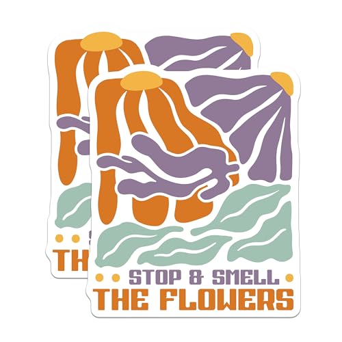 (2 Pack) Stop and Smell The Flowers Magnets - Nature Lovers - Inspirational Quote - Modern Abstract Art - 5" On Longest Side - for Cars, Fridges, Toolboxes - Made in USA - MAG3840