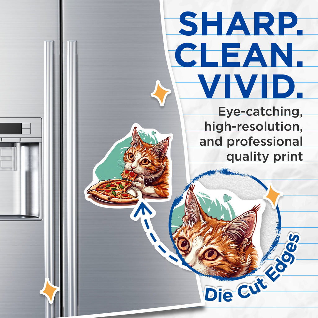(2 Pack) Funny Cat Pizza Magnets - Foodie Pet Refrigerator Decor - Quirky Animal Kitchen Art - 5 Inches On Longest Side - Thick Durable Magnet - Made in USA - MAG36064