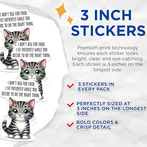 (3 Pack) Funny Cat Decals - Tabby Cat Saying - Laptop Car Decal - 3 Inches On Longest Side - Easy Peel & Apply - Made in USA - 3MCS1907