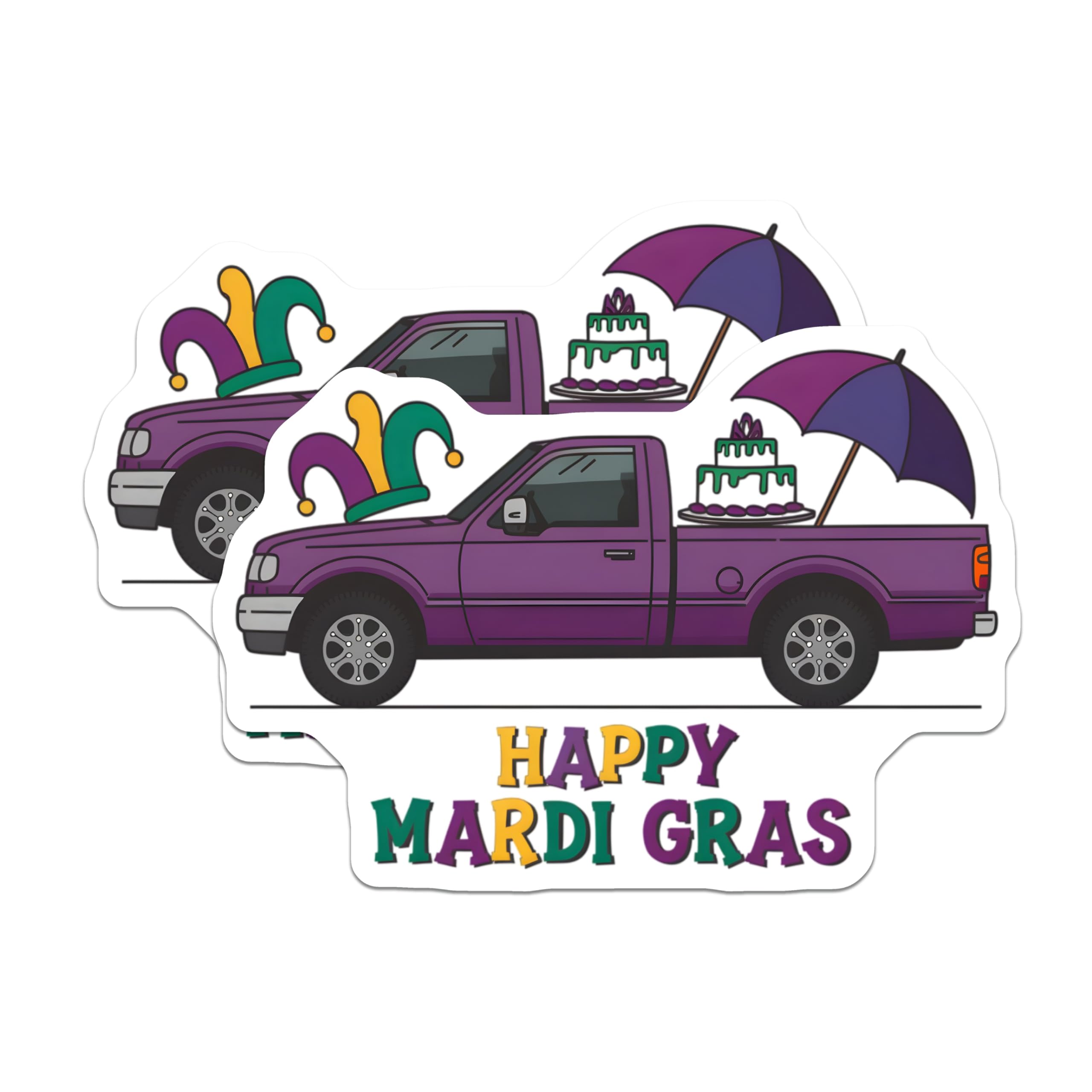 (2 Pack) Mardi Gras Truck Magnets - Carnival Celebration - Louisiana Decoration - 5" On Longest Side - Premium Magnet - for Cars, Refrigerators, Toolboxes, Lockers - Made in USA - MAG14573