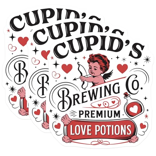 (3 Pack) Cupid Love Potion Decals - Brewing Co Premium - Valentines Day Decal - 3 Inches On Longest Side - Easy Peel & Apply - Made in USA - 3MCS2188