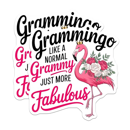 (2 Pack) Flamingo Grandma Stickers - Funny Grandma Stickers - Pink Flamingo with Flowers Stickers - 5" On Longest Side - Sticks to Smooth Flat Surfaces - Made in USA - BMCS5056