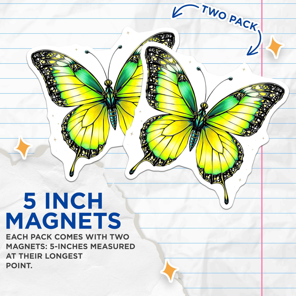 (2 Pack) Butterfly Magnets - Insect Refrigerator Magnets - Home Decor Magnets - 5" On Longest Side - Premium Magnet - for Cars, Refrigerators, Toolboxes, Lockers - Made in USA - MAG15824