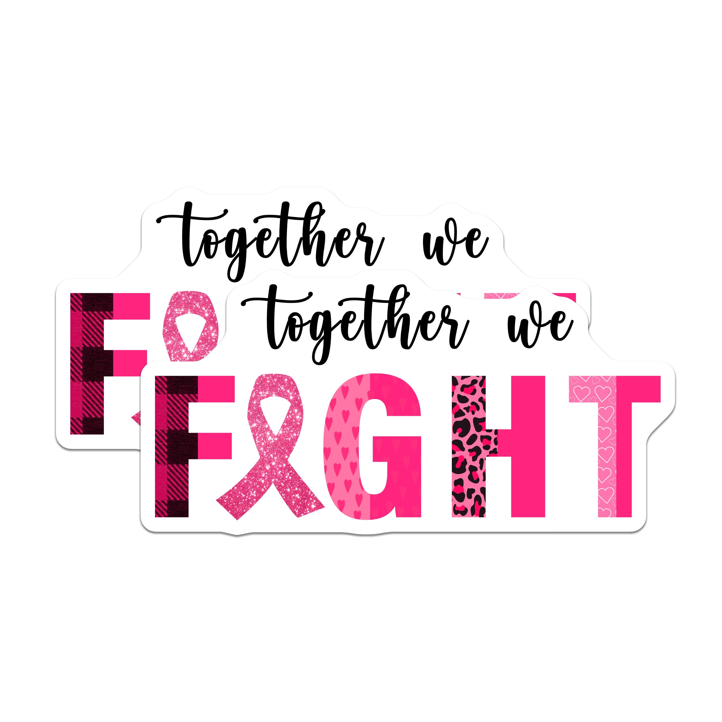 (2 Pack) Breast Cancer Awareness Magnets - Together We Fight Support - Pink Ribbon Survivor Warrior Advocate - 5 Inches On Longest Side - Thick Durable Magnet - Made in USA - MAG38467