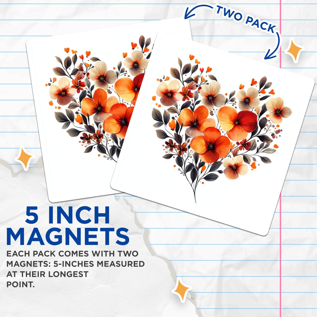 (2 Pack) Botanical Heart Magnets - Floral Love Decor - Boho Kitchen Aesthetic - Nature Lover Refrigerator Magnets - 5 Inches On Longest Side - Thick Durable Magnet - Made in USA - MAG28517