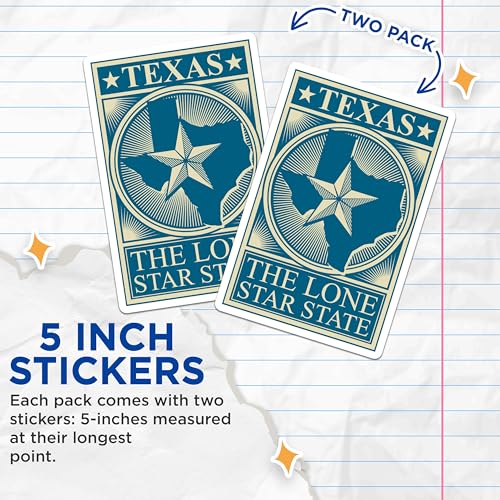(2 Pack) Texas The Lone Star State Stickers - Vintage Texas Map Sticker - Retro Lone Star State Decal - 5" On Longest Side - Sticks to Smooth Flat Surfaces - Made in USA - BMCS6260