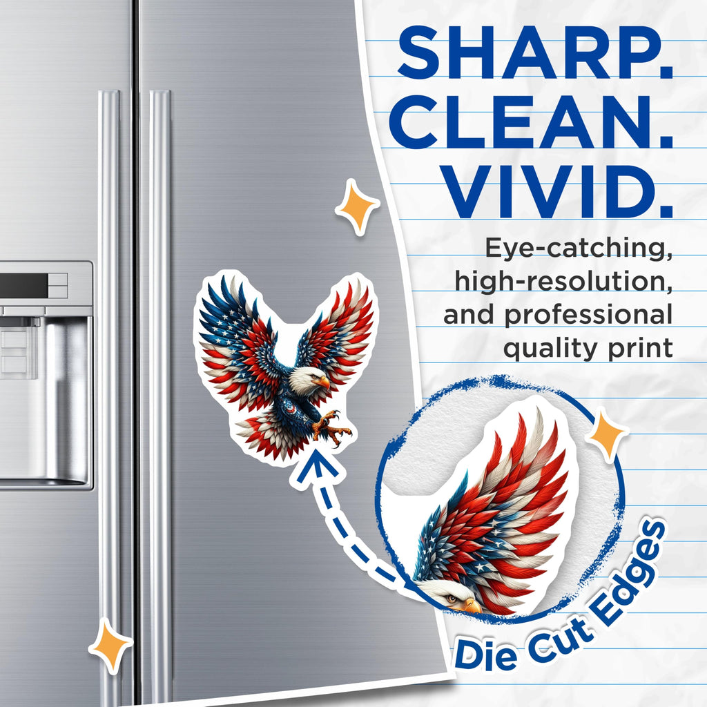 (2 Pack) American Bald Eagle Magnets - USA Flag Design Art - Patriotic Freedom Symbol Decoration - Independence Day Display - 5 Inches On Longest Side - Thick Durable Magnet - Made in USA - MAG21919