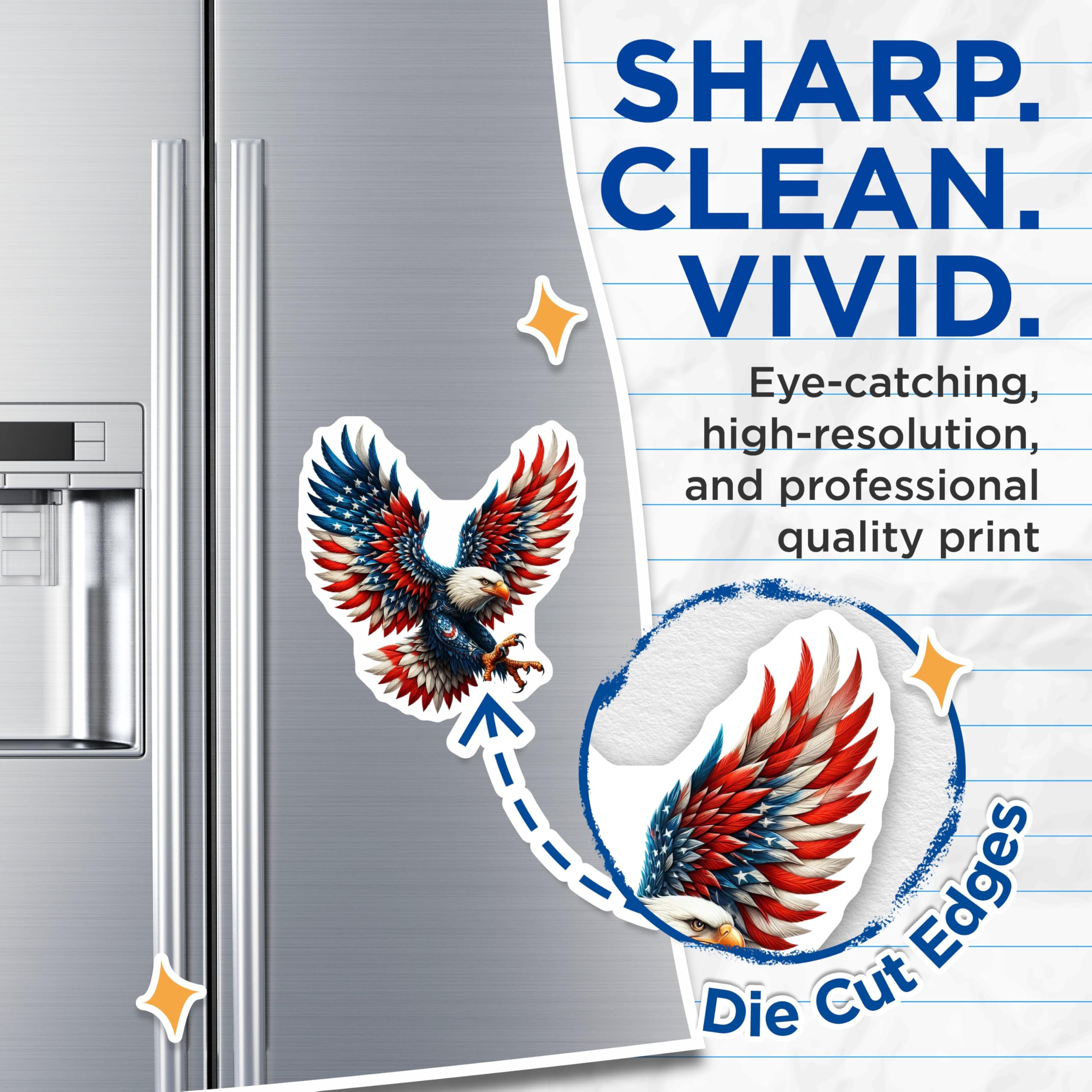 (2 Pack) American Bald Eagle Magnets - USA Flag Design Art - Patriotic Freedom Symbol Decoration - Independence Day Display - 5 Inches On Longest Side - Thick Durable Magnet - Made in USA - MAG21919