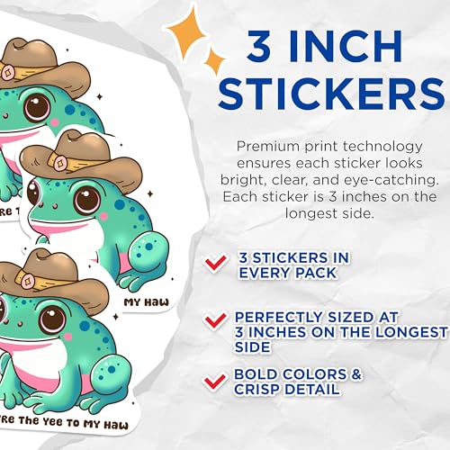 (3 Pack) Cowboy Frog Decals - Yee Haw Love Quote - Western Laptop Decal - 3 Inches On Longest Side - Easy Peel & Apply - Made in USA - 3MCS0888