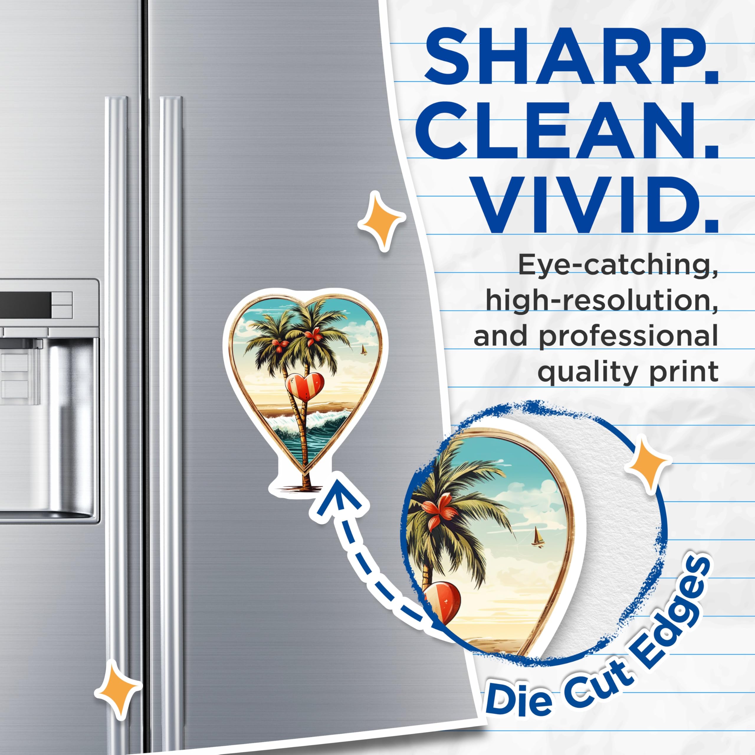 (2 Pack) Tropical Beach Magnets - Palm Tree Ocean Waves Art - Coastal Heart Frame Design - Summer Vacation Fridge Decor - 5 Inches On Longest Side - Thick Durable Magnet - Made in USA - MAG20068