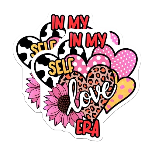 (2 Pack) Self Love Era Stickers - Cute Heart Stickers - Affirmation Stickers - 5" On Longest Side - Sticks to Smooth Flat Surfaces - Made in USA - BMCS4825