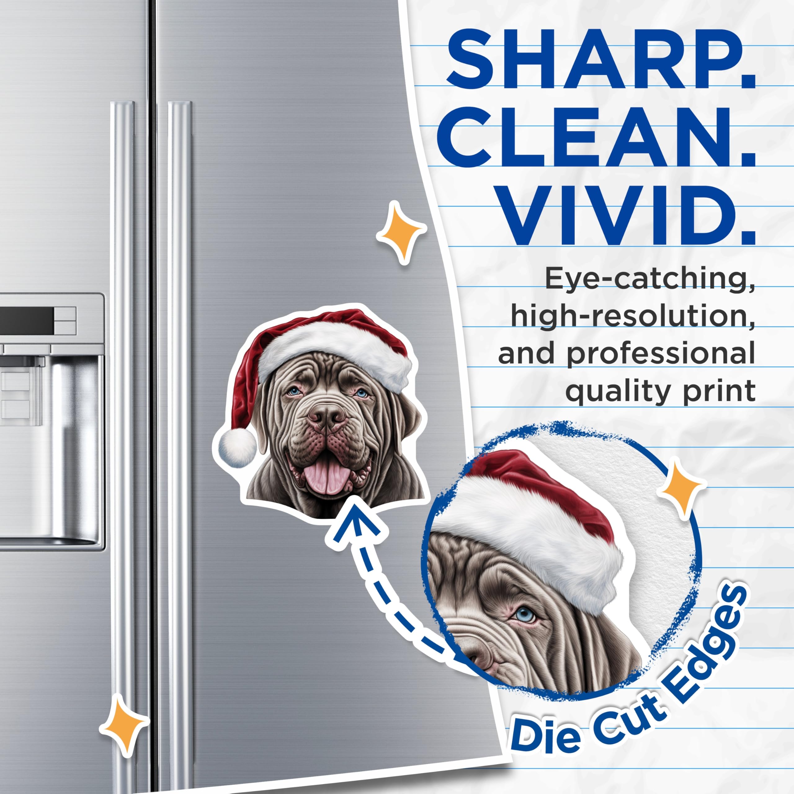 (2 Pack) Christmas Dog Magnets - Mastiff Santa Hat - Holiday Pet Decor for Fridge - 5 Inches On Longest Side - Thick Durable Magnet - Made in USA - MAG28697