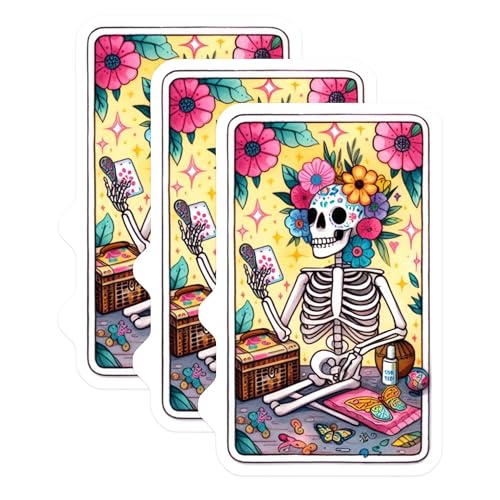 (3 Pack) Sugar Skull Decals - Dia de Muertos - Laptop Decals - 3 Inches On Longest Side - Easy Peel & Apply - Made in USA - 3MCS8180