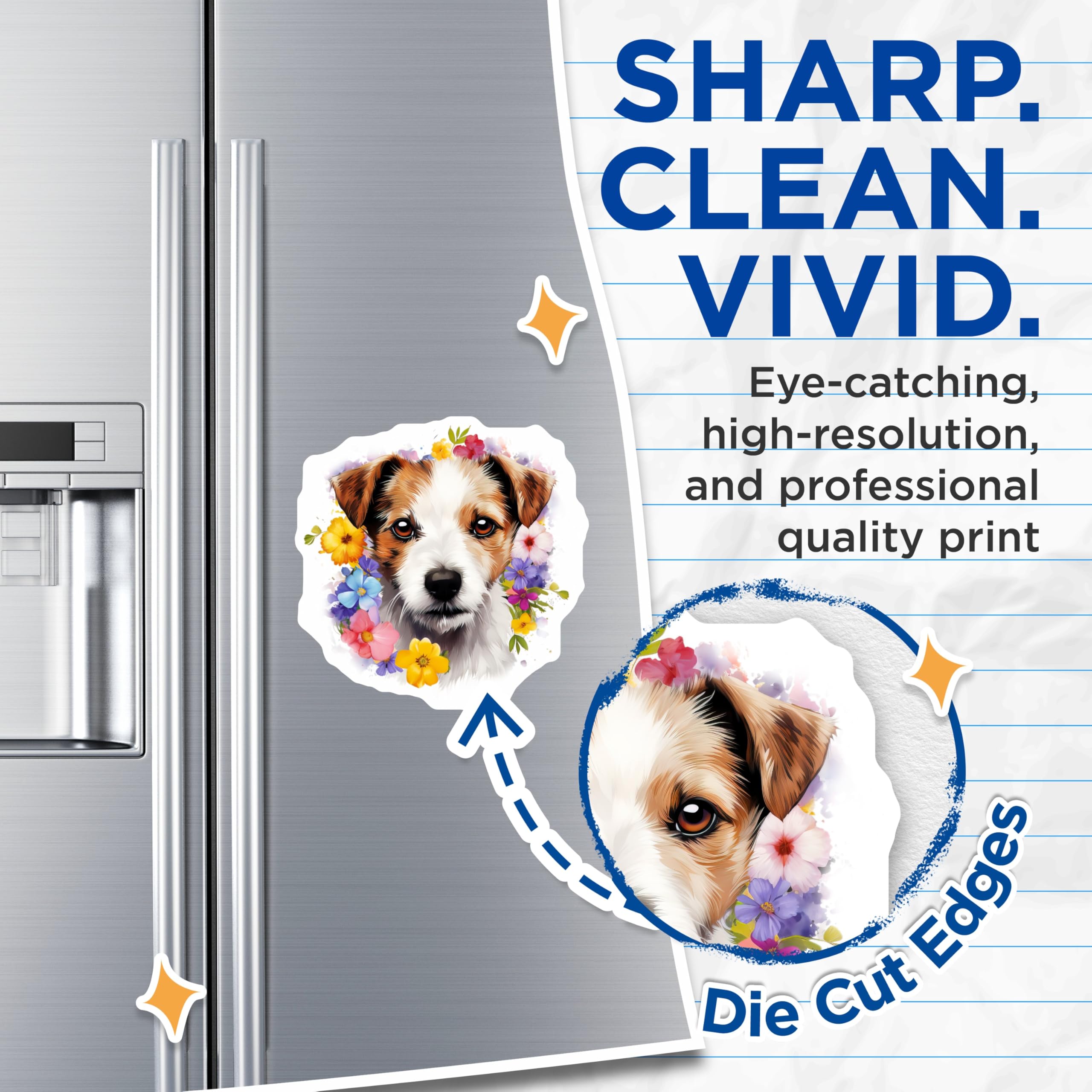 (2 Pack) Floral Dog Magnets - Cute Puppy Decor - Pet Lover Refrigerator Art - Jack Russell Theme - 5 Inches On Longest Side - Thick Durable Magnet - Made in USA - MAG28540