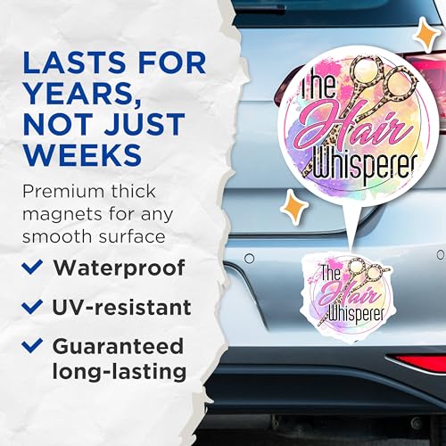 (2 Pack) Hair Whisperer Magnets - Hair Salon Decor Magnets - Hairstylist Scissors Magnets - 5" On Longest Side - for Cars, Refrigerators, Toolboxes, Lockers - Made in USA BMCS3438