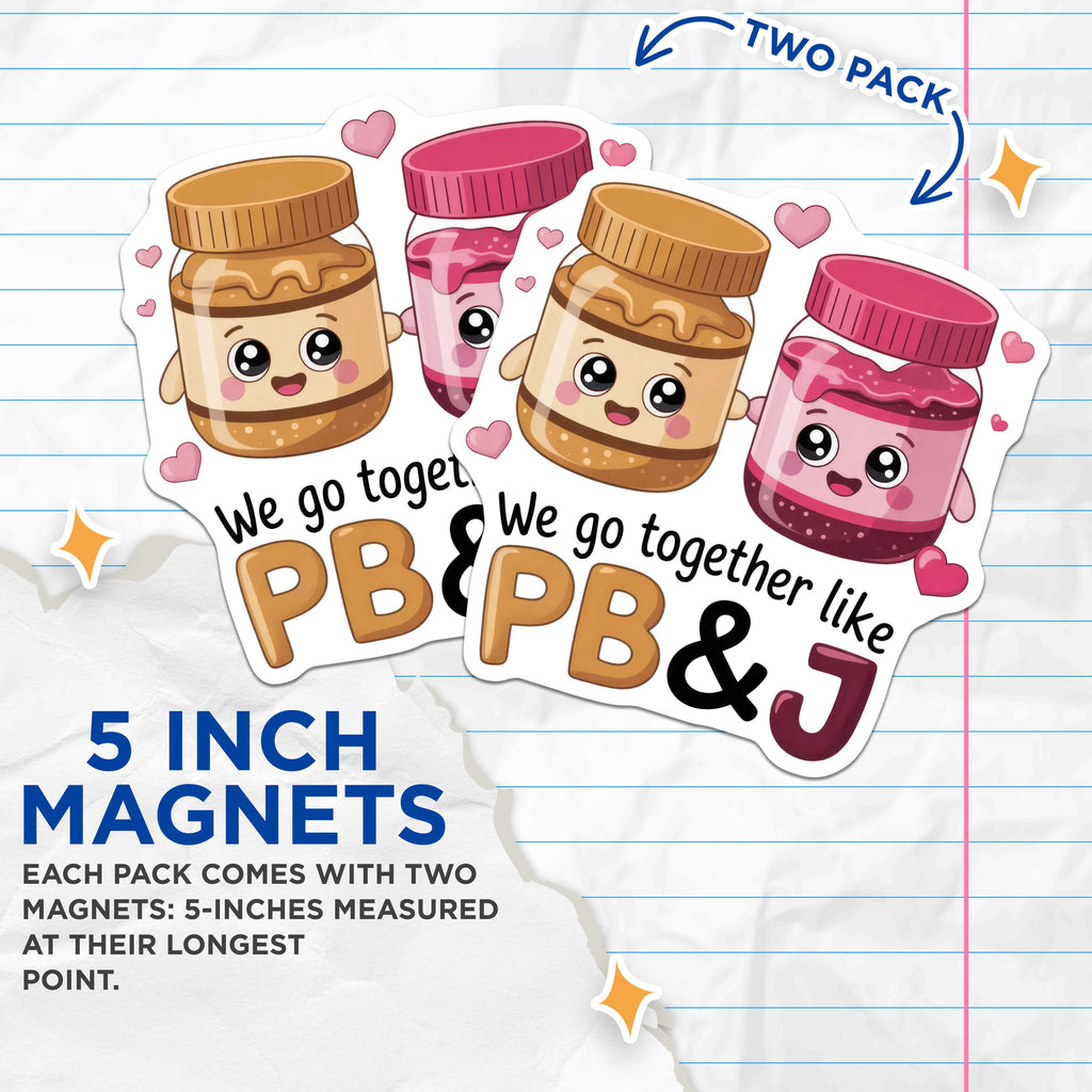 (2 Pack) PB J Couple Magnets - Cute Friendship Refrigerator Decor - Soulmate Partner Appreciation Item - 5 Inches On Longest Side - Thick Durable Magnet - Made in USA - MAG36703