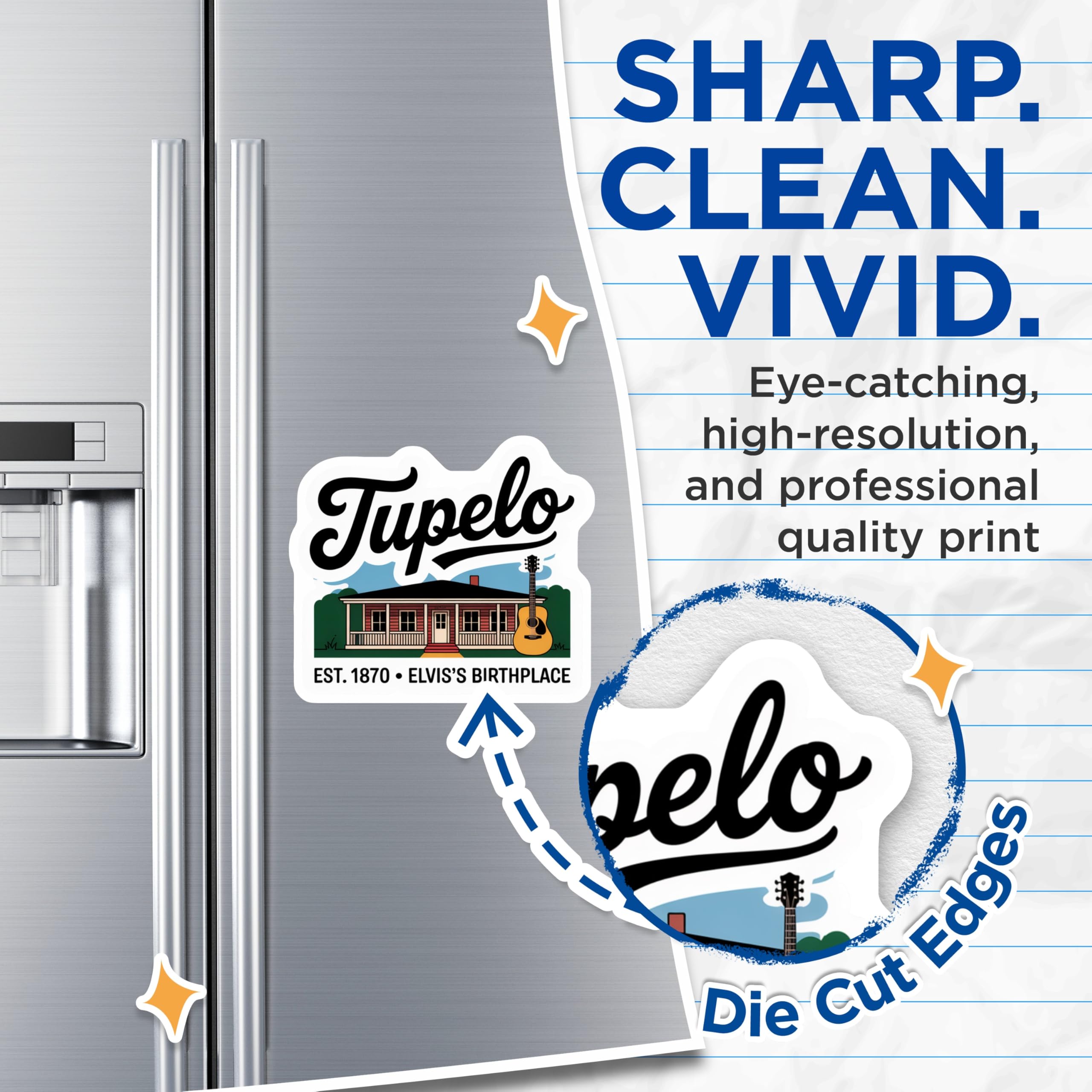 (2 Pack) Tupelo Magnets - Elvis Birthplace Decor - Music City Souvenirs - 5" On Longest Side - Premium Magnet - for Cars, Refrigerators, Toolboxes, Lockers - Made in USA - MAG18942