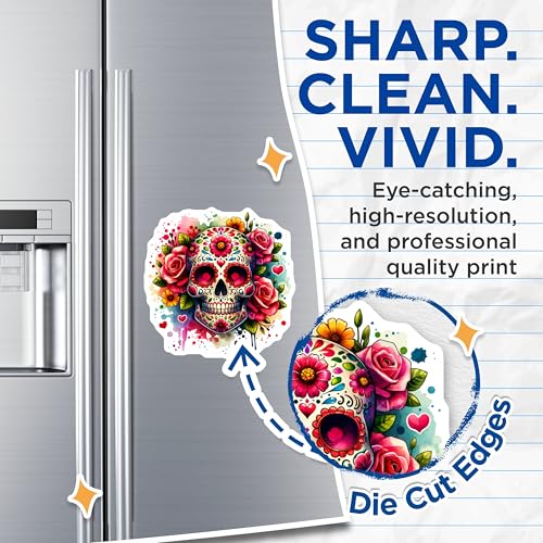 (2 Pack) Day of The Dead Skull Magnets Magnets - Sugar Skull Decor - 5" On Longest Side - Made in USA - Sticks to Refrigerators & Metal Surfaces - MAG9249