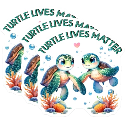 (3 Pack) Turtle Lives Matter Decals - Cute Turtle Laptop Decal - Sea Turtle Decals - 3 Inches On Longest Side - Easy Peel & Apply - Made in USA - 3MCS6724