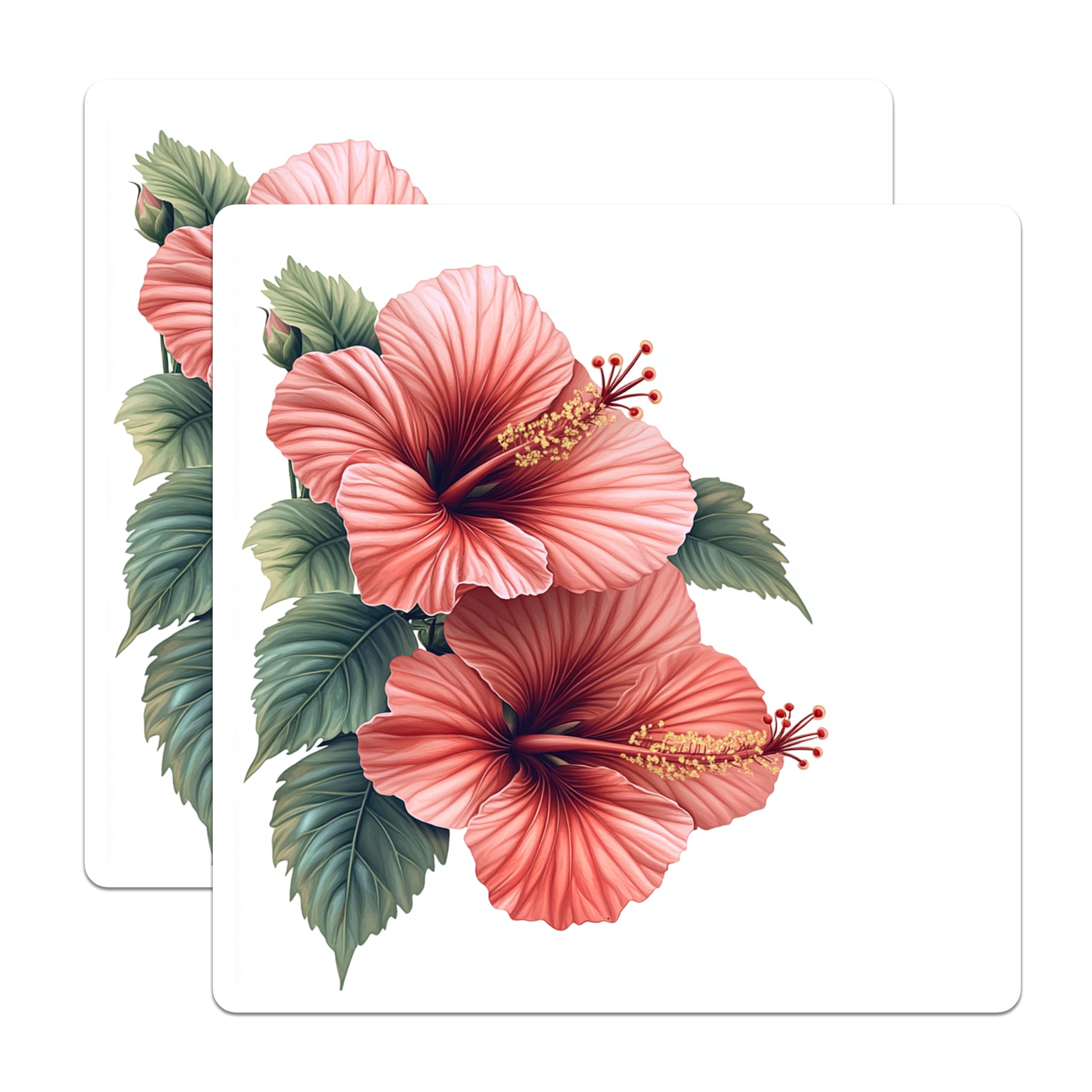 (2 Pack) Hibiscus Flower Magnets - Tropical Floral Decor - Summer Refrigerator Magnets - Botanical Art for Kitchen - 5 Inches On Longest Side - Thick Durable Magnet - Made in USA - MAG29414