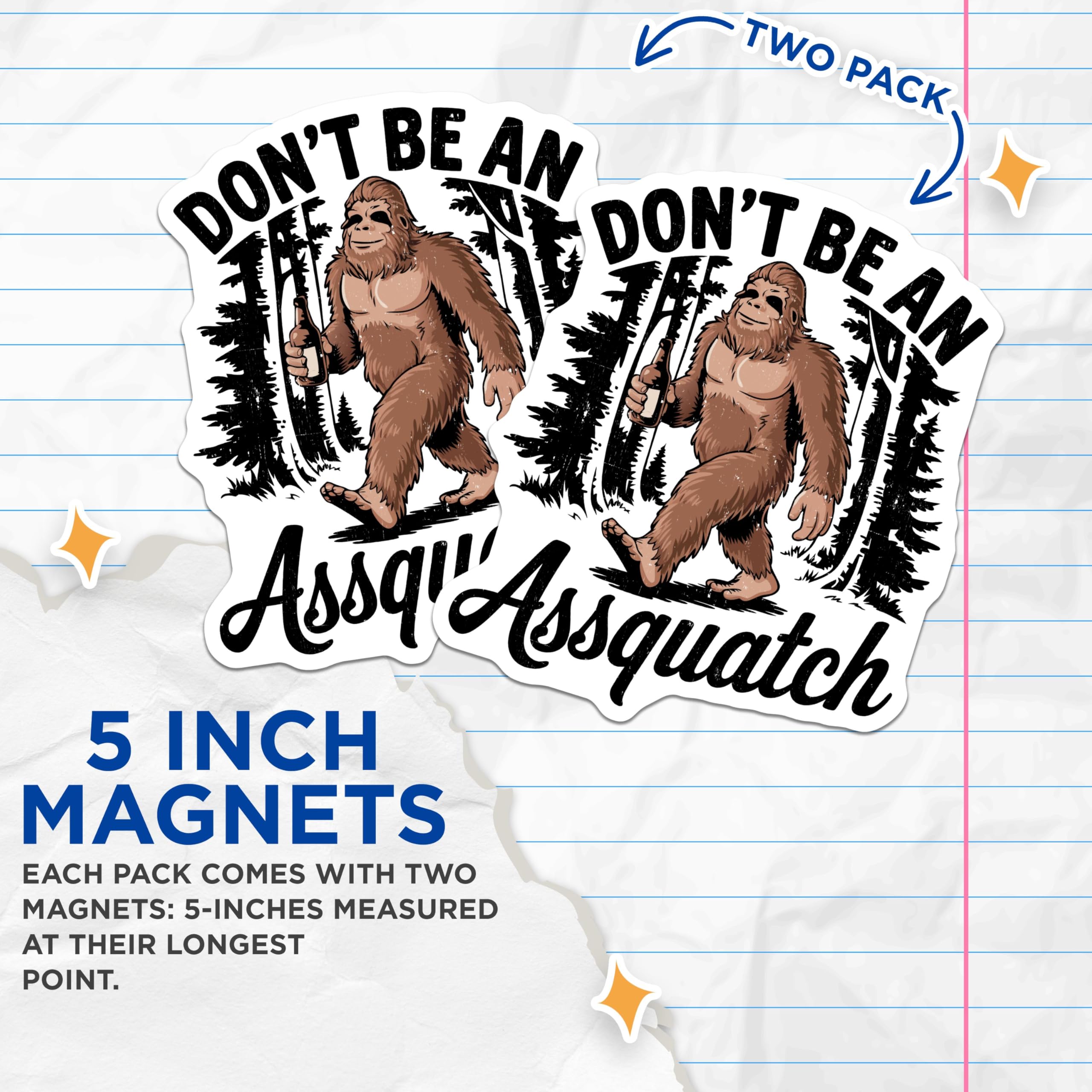 (2 Pack) Humor Bigfoot Magnets - Funny Sass Magnets - Quirky Sasquatch Magnets for Fridge or Locker - 5" On Longest Side - for Cars, Refrigerators, Toolboxes, Lockers - Made in USA BMCS3440