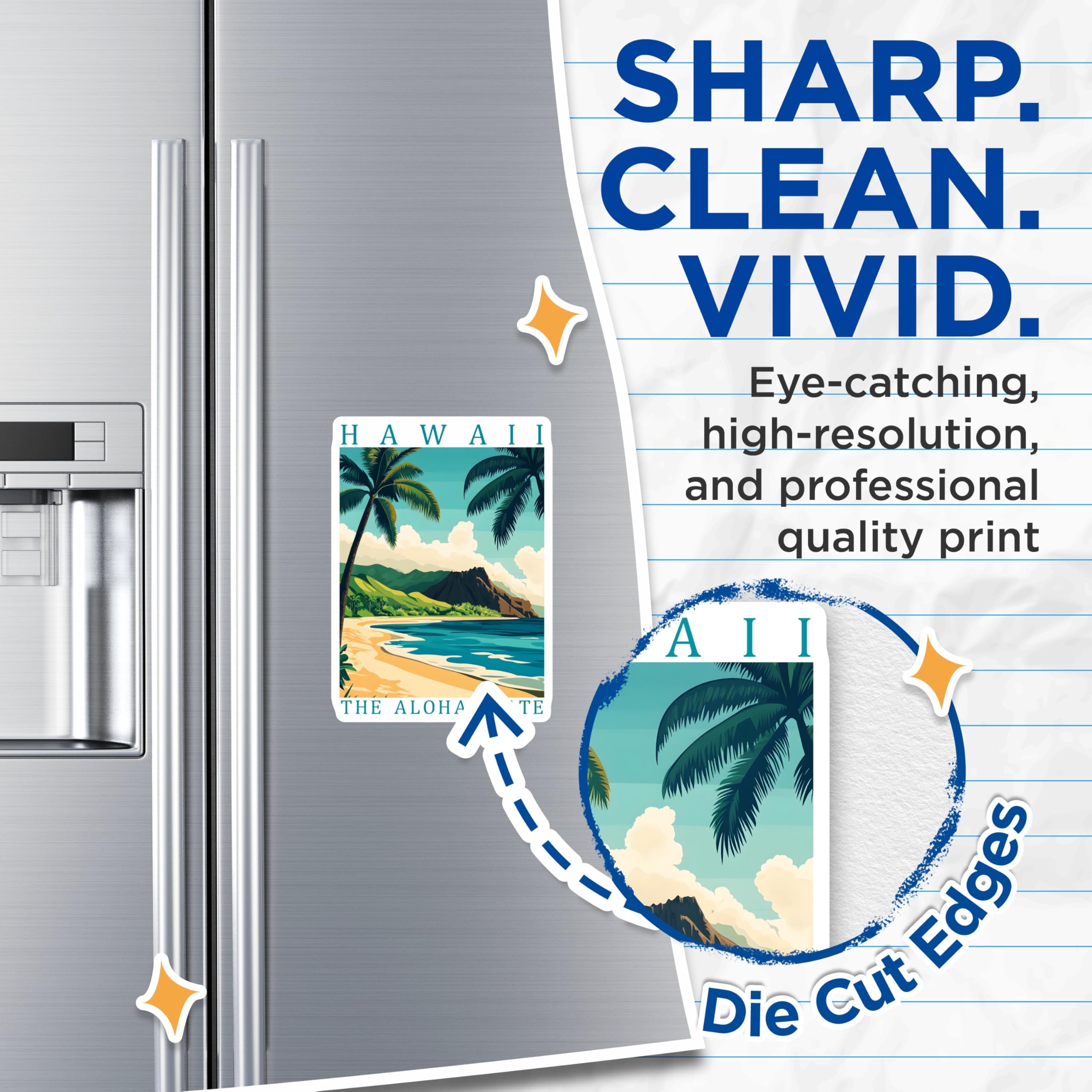 (2 Pack) Hawaii Aloha State Magnets - Tropical Beach Palm Tree Ocean Scenic Island - Travel Souvenirs Refrigerator Decor - 5 Inches On Longest Side - Thick Durable Magnet - Made in USA - MAG19352