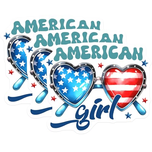 (3 Pack) American Girl Decals - Patriotic Sunglasses - USA Pride Decals - 3 Inches On Longest Side - Easy Peel & Apply - Made in USA - 3MCS6209
