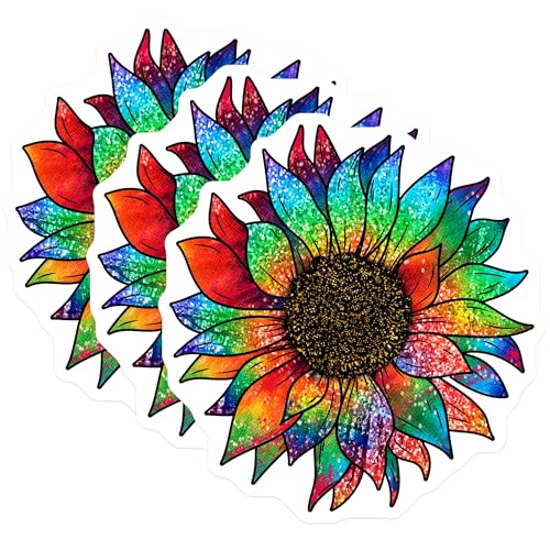 (3 Pack) Rainbow Sunflower Decals - Colorful Floral Art - Laptop Decal Stickers - 3 Inches On Longest Side - Easy Peel & Apply - Made in USA - 3MCS4455