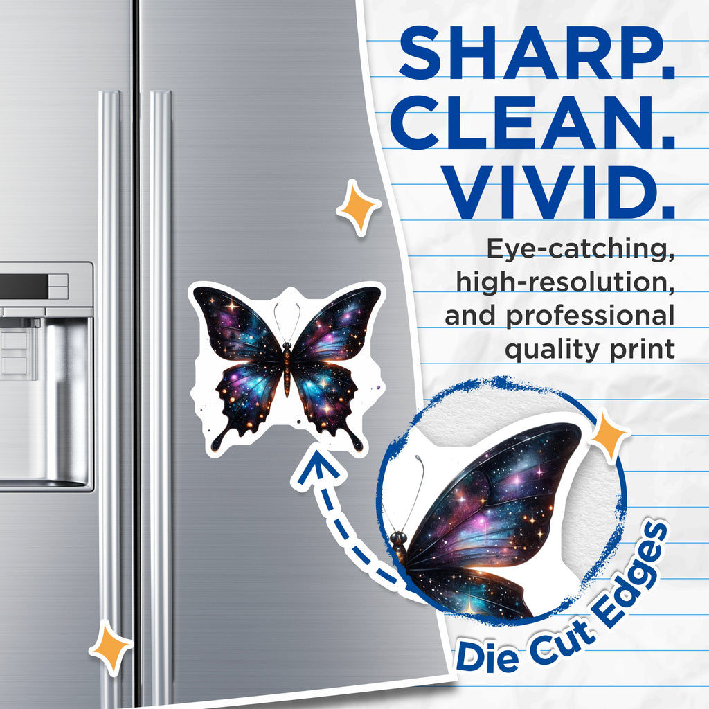 (2 Pack) Galaxy Butterfly Magnets - Celestial Fridge Decor - Starry Aesthetic Locker Magnet - 5 Inches On Longest Side - Thick Durable Magnet - Made in USA - MAG37887