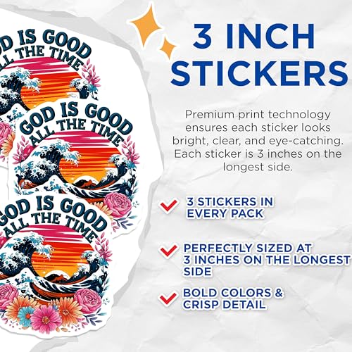 (3 Pack) God is Good Decals - Inspirational Verse - Floral Laptop Decals - 3 Inches On Longest Side - Easy Peel & Apply - Made in USA - 3MCS0083