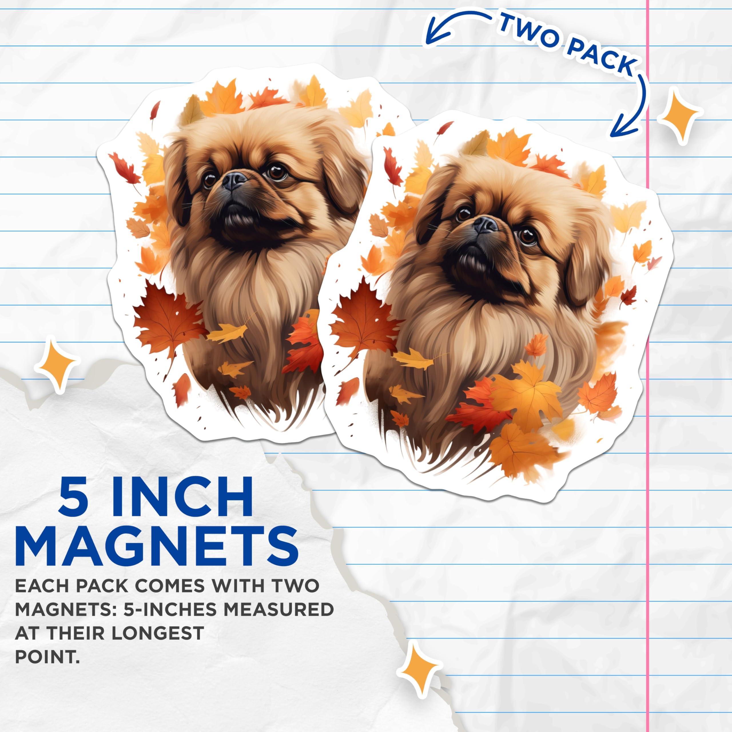 (2 Pack) Pekingese Dog Magnets - Autumn Fall Decor - Pet Lover Refrigerator - 5 Inches On Longest Side - Thick Durable Magnet - Made in USA - MAG28571