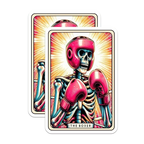 (2 Pack) Skeleton Boxer Stickers - Vintage Skeleton Art Stickers - Boxing Enthusiast Stickers - 5" On Longest Side - Sticks to Smooth Flat Surfaces - Made in USA - BMCS4673