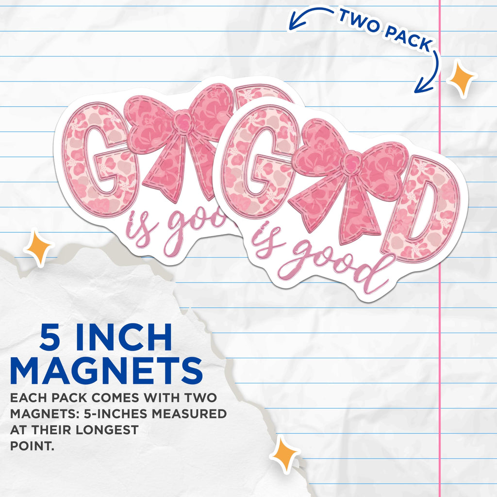 (2 Pack) God is Good Magnets - Christian Fridge Decor - Faith Affirmation Reminder Pink Bible Verse Quote - 5 Inches On Longest Side - Thick Durable Magnet - Made in USA - MAG30116