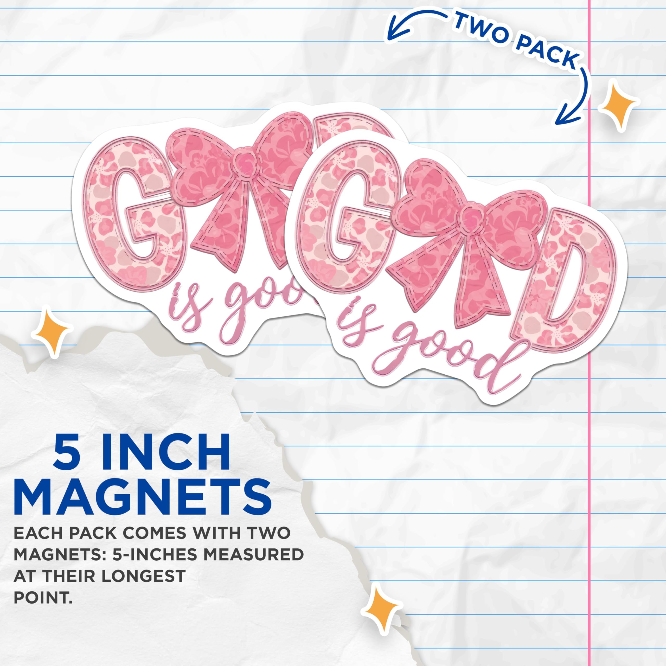 (2 Pack) God is Good Magnets - Christian Fridge Decor - Faith Affirmation Reminder Pink Bible Verse Quote - 5 Inches On Longest Side - Thick Durable Magnet - Made in USA - MAG30116