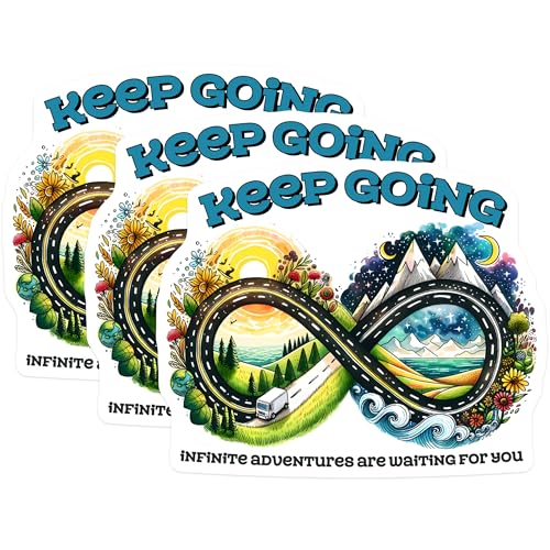 (3 Pack) Keep Going Decals - Infinite Adventure - Laptop Decal - 3 Inches On Longest Side - Easy Peel & Apply - Made in USA - 3MCS2041