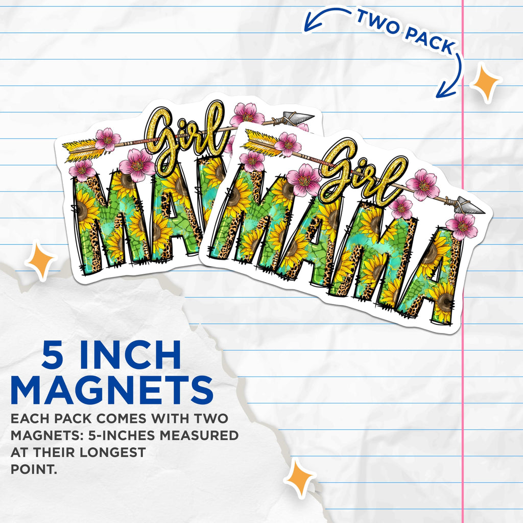 (2 Pack) Girl Mama Magnets - Sunflower Leopard Print - Boho Mom Refrigerator Art - 5 Inches On Longest Side - Thick Durable Magnet - Made in USA - MAG25274