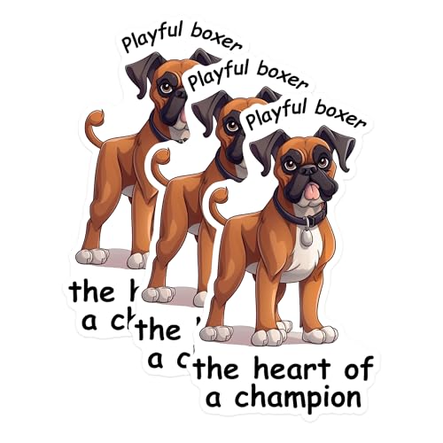 (3 Pack) Boxer Dog Decals - Playful Boxer - Heart of A Champion - Dog Lover Gift - 3 Inches On Longest Side - Easy Peel & Apply - Made in USA - 3MCS1262