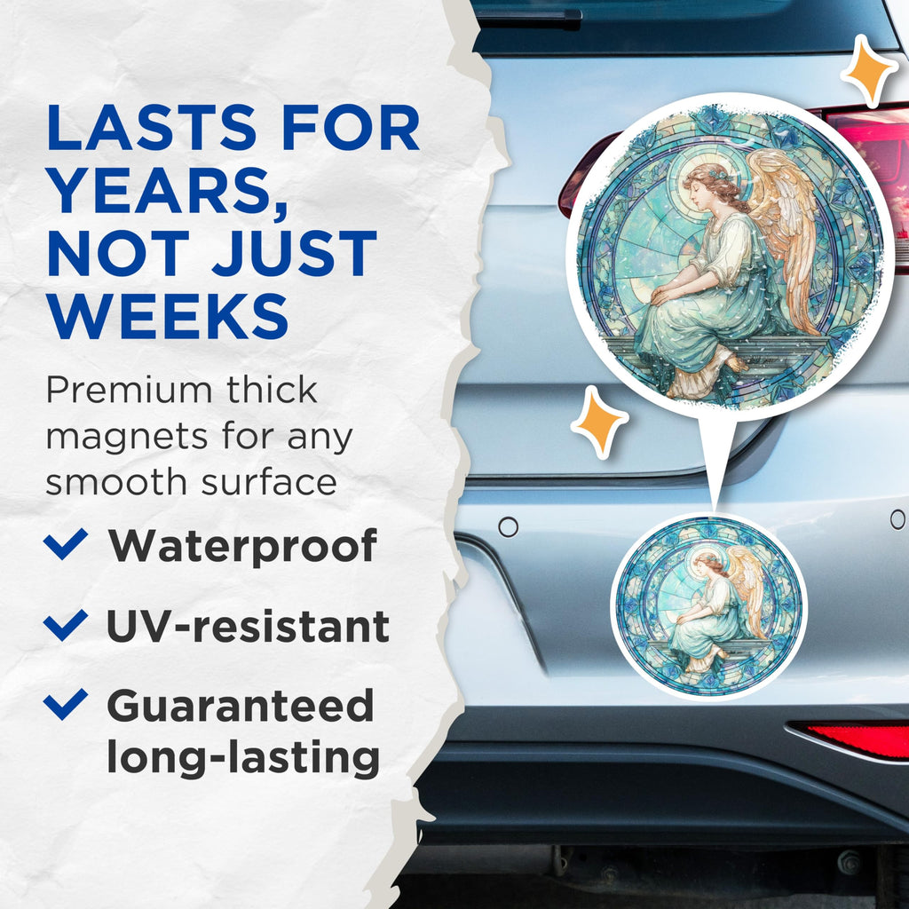 (2 Pack) Angel Magnets - Religious Home Decor - Spiritual Art Refrigerator Decal - 5" On Longest Side - Premium Magnet - for Cars, Refrigerators, Toolboxes, Lockers - Made in USA - MAG15531