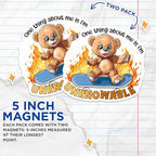 (2 Pack) Funny Teddy Bear Skateboard Magnets - Cute Bear - Office or Fridge ation - 5" On Longest Side - for Cars, Fridges, Toolboxes - Made in USA - MAG4345
