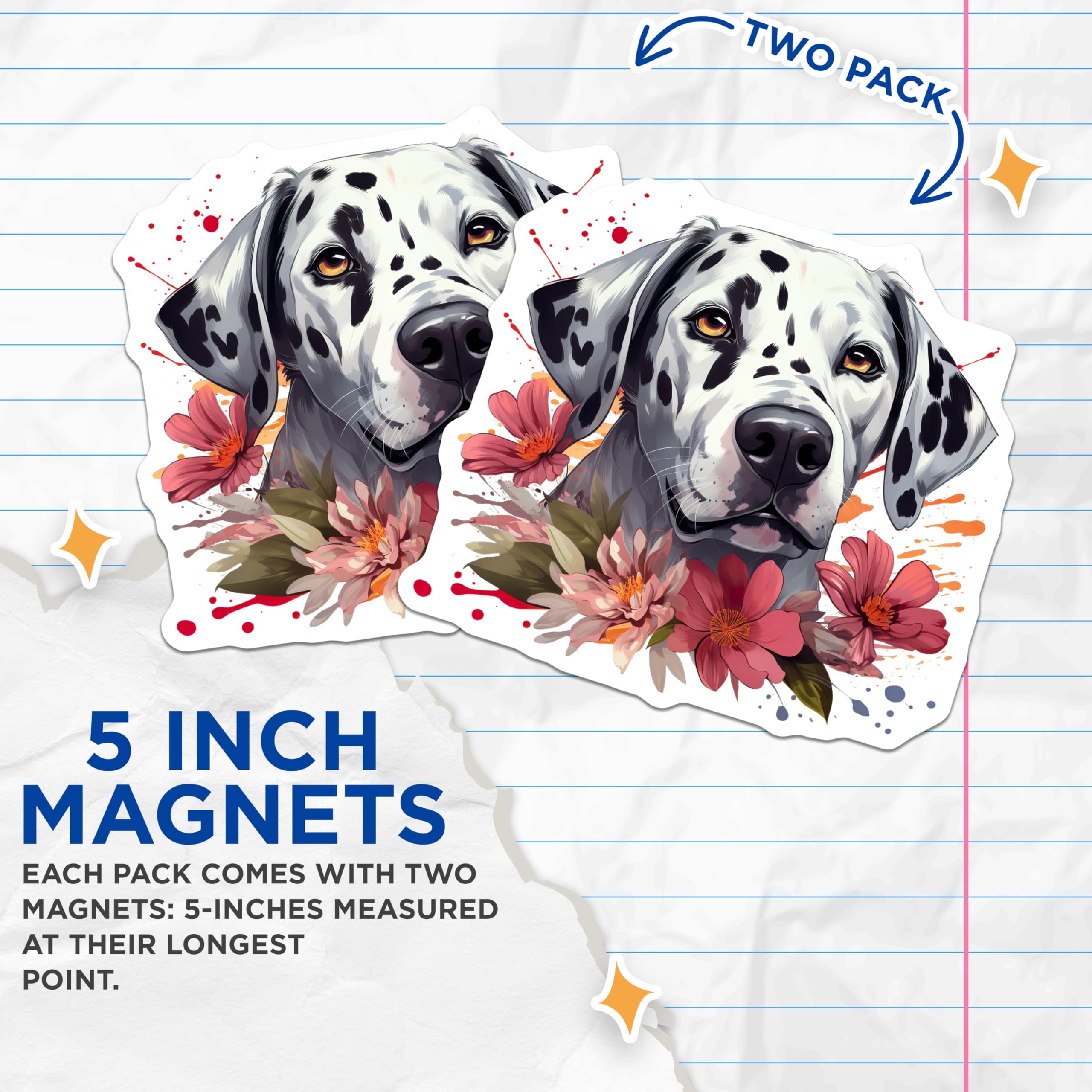 (2 Pack) Dalmatian Dog Magnets - Floral Pet Portrait - Dog Mom Refrigerator Decor - 5 Inches On Longest Side - Thick Durable Magnet - Made in USA - MAG28660
