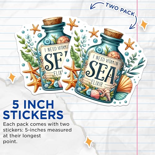 (2 Pack) Vitamin Sea Elixir Stickers - 5" On Longest Side - Sticks to Smooth Flat Surfaces - Made in USA - BMCS9275 - BMCS9275