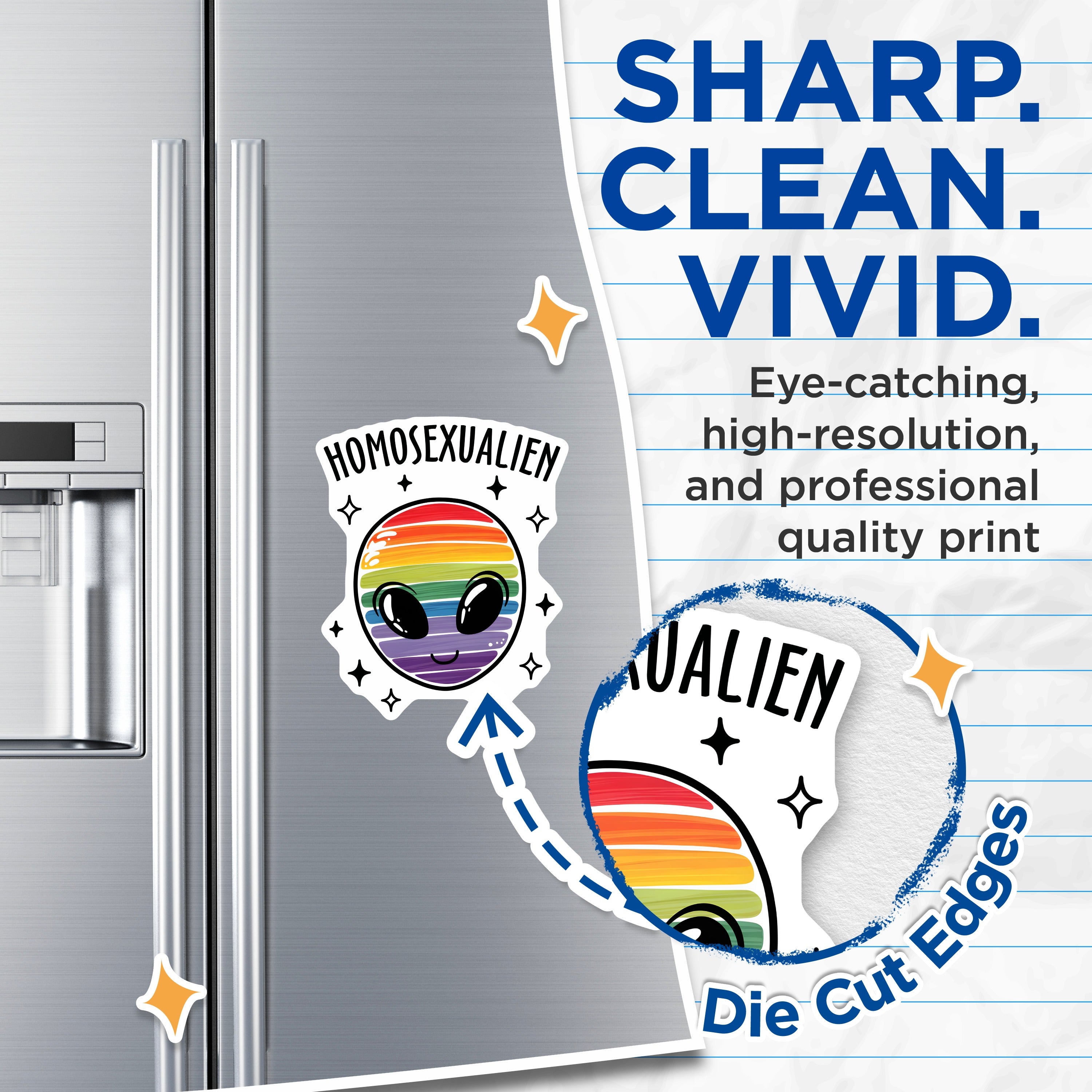 (2 Pack) Homosexualien Magnets - LGBTQ Pride Alien Decor - Queer Affirmation Fridge Art - 5 Inches On Longest Side - Thick Durable Magnet - Made in USA - MAG38670
