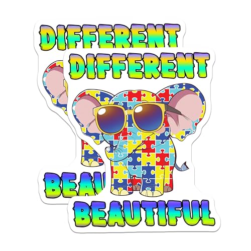 (2 Pack) Different Puzzle Elephant Stickers - Colorful Elephant Decal - Autism Awareness Animal Sticker - 5" On Longest Side - Sticks to Smooth Flat Surfaces - Made in USA - BMCS6634