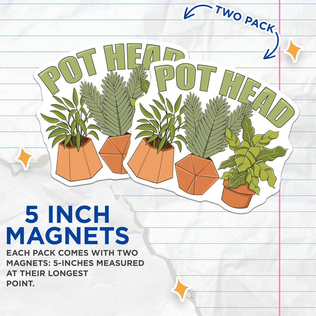 (2 Pack) Plant Lover Magnets - Funny Pot Head - Houseplants Refrigerator Decor - 5" On Longest Side - Premium Magnet - for Cars, Refrigerators, Toolboxes, Lockers - Made in USA - MAG18816