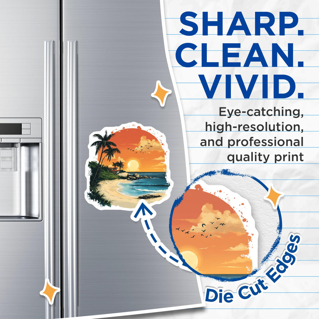 (2 Pack) Tropical Beach Sunset Magnets - Palm Tree Ocean Scene - Vacation Theme Fridge Decor - 5 Inches On Longest Side - Thick Durable Magnet - Made in USA - MAG28486